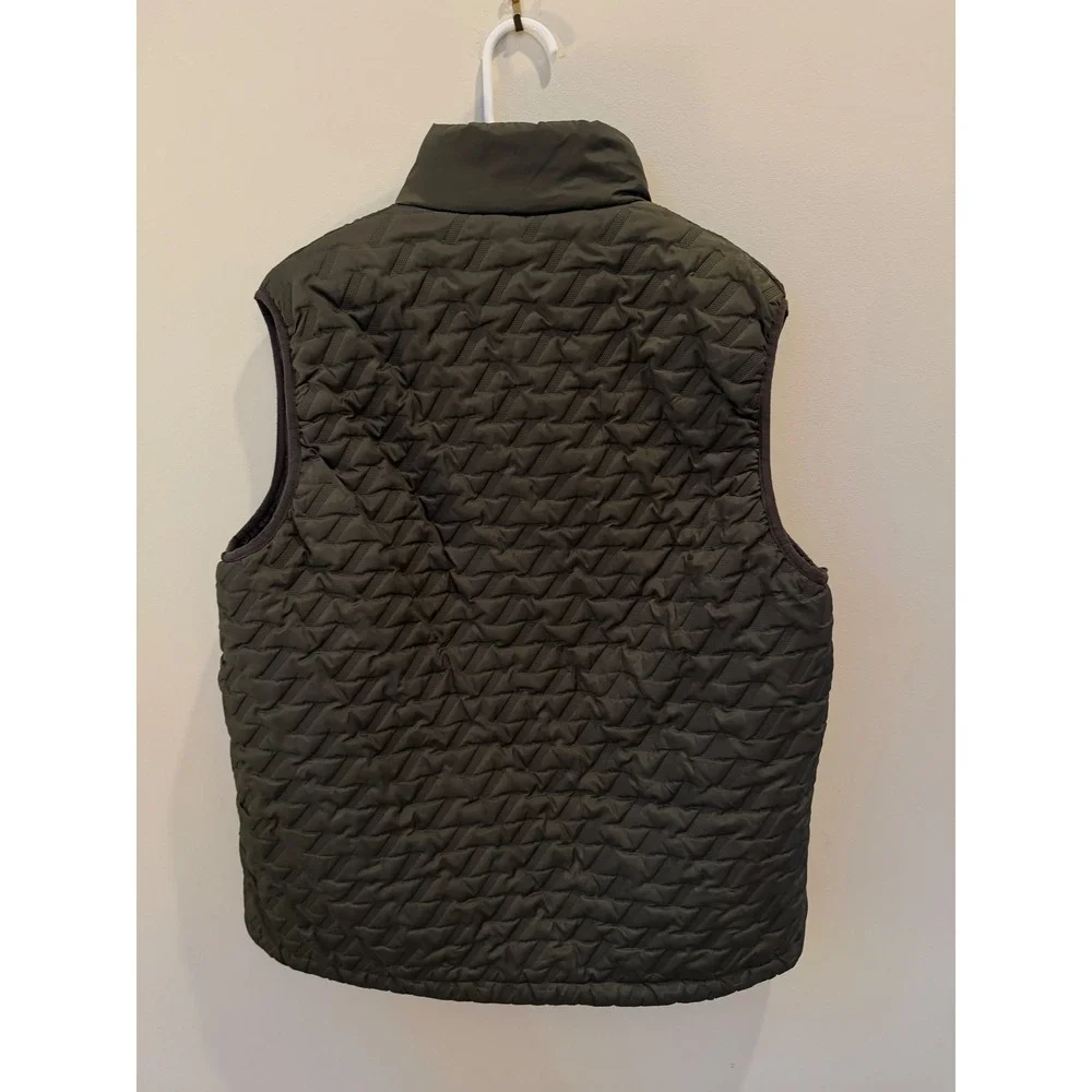 New Balance Mens Olive Green Quilted Puffer Vest Mock Neck Size L